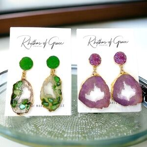Sparkle & Rock: Mesmerizing Geode Earrings in Purple or Green! NWT Jewelry